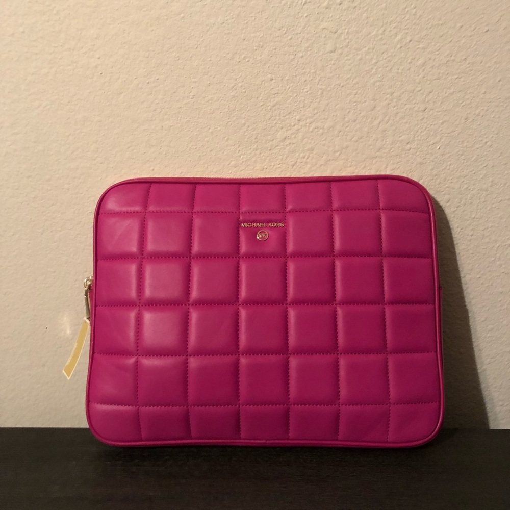 Michael Kors Jet Set Wild Berry Quilted Padded iPad Pro or 13” Laptop Zip Sleeve